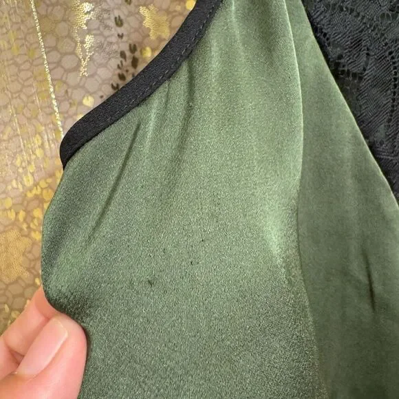 Express Olive Green Satin Black Lace Tank Top Camisole Small - Picture 8 of 8